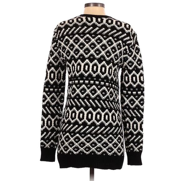 Ann Taylor Geometric Black/White Wool Asymmetrical Zip Sweater | S - Picture 2 of 7